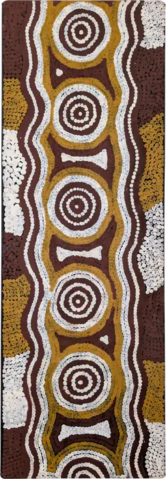 Timmy Payungka Tjapangati, Tingari Ancestors, 1989, synthetic polymer paint on linen, 122 x 41 cm