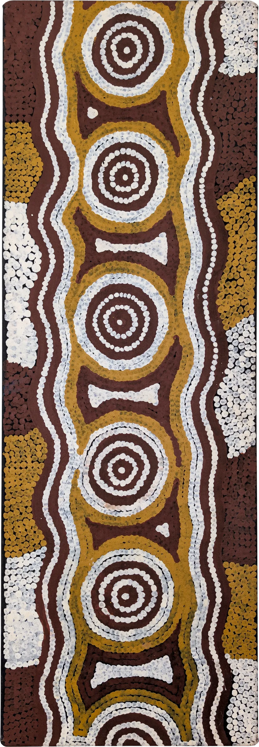 Timmy Payungka Tjapangati, Tingari Ancestors, 1989, synthetic polymer paint on linen, 122 x 41 cm