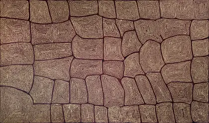 Thomas Tjapaltjarri, Tingari West of Last McKay, 2004, synthetic polymer paint on Belgian linen, 182 x 300 cm