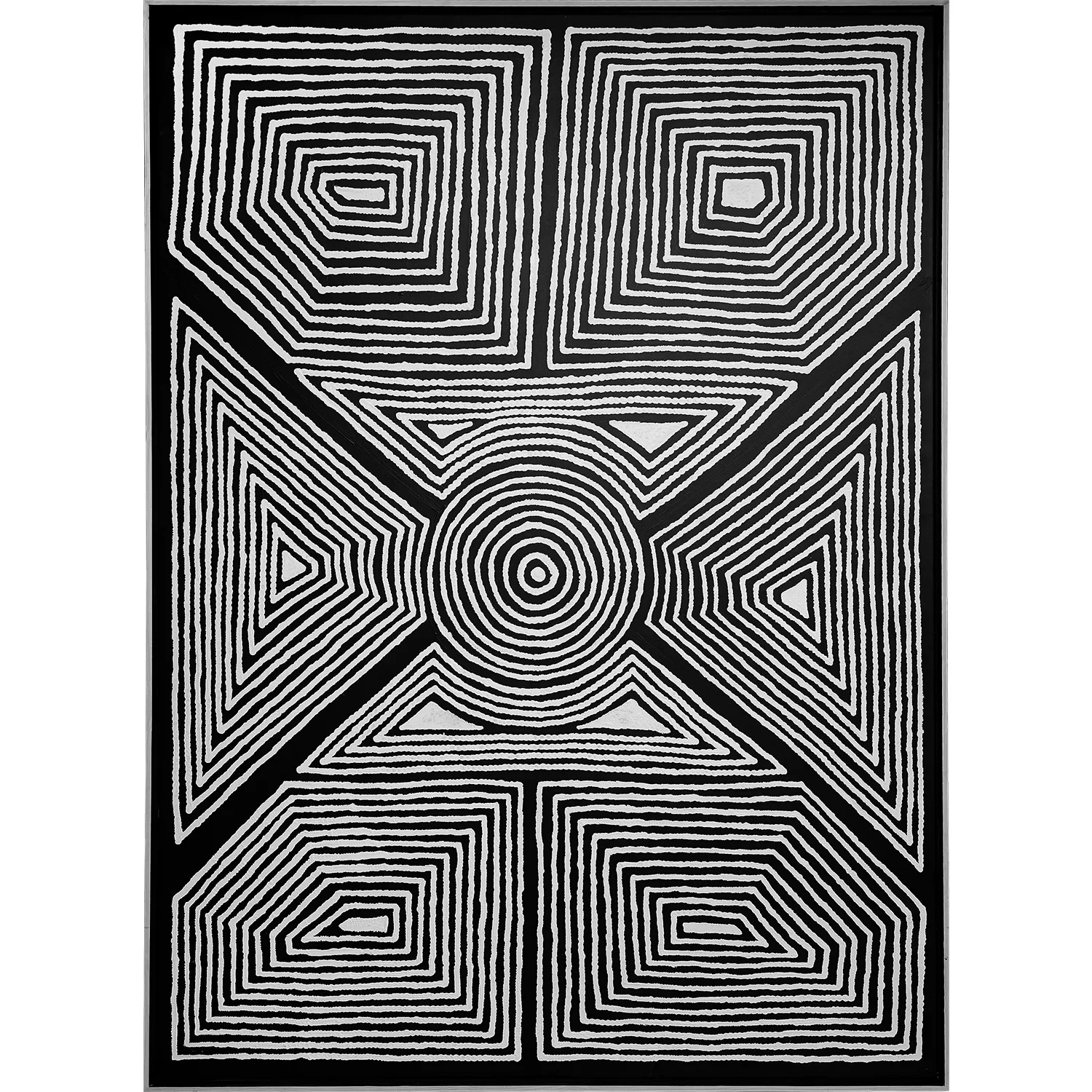 Justin Corby Tjungurayi, Mens Dreaming, 2007, synthetic polymer paint on linen, 166.5 x 121.5 cm, 169.5 x 125.5 cm frame