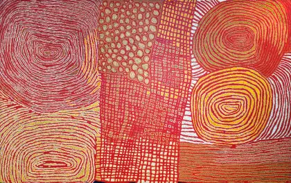 Walangkura Napanangka II, Untitled, 2001, synthetic polymer paint on linen, 152.5 x 242 cm
