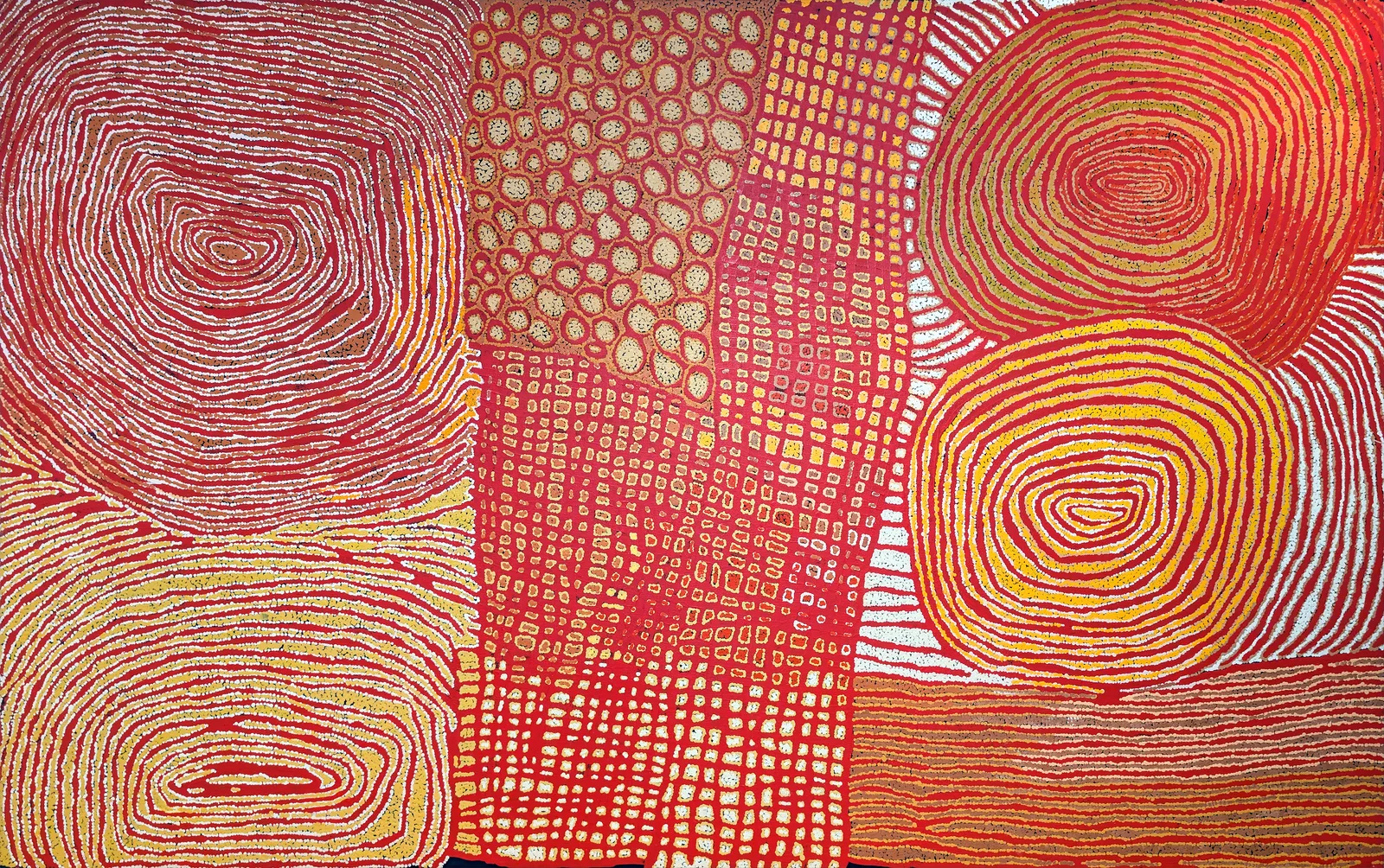 Walangkura Napanangka II, Untitled, 2001, synthetic polymer paint on linen, 152.5 x 242 cm