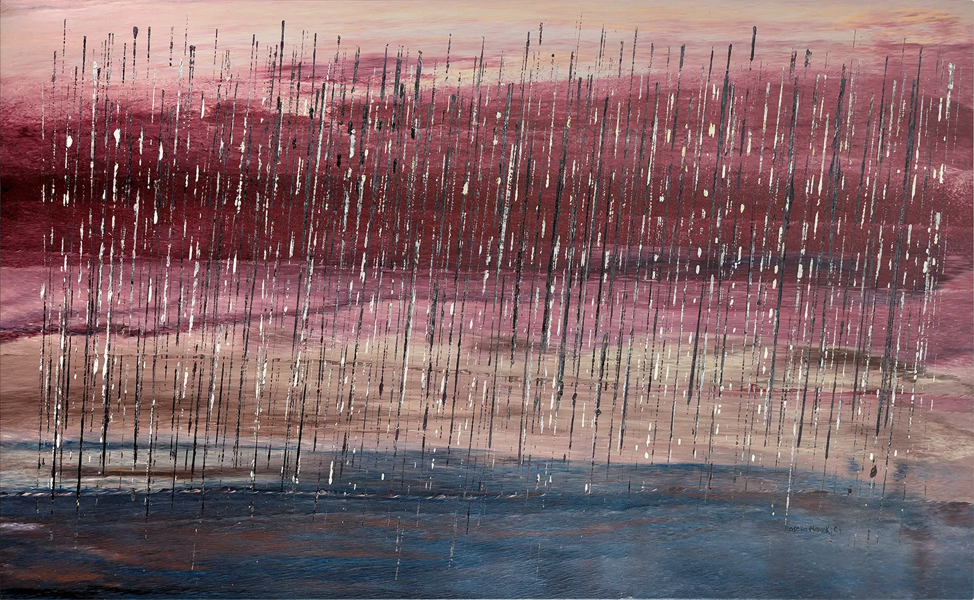 Rosella Namok, Big Storm comes we're Rocky Point, 2004, synthetic polymer paint on linen, 106.5 x 175 cm