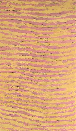 Makinti Napanangka, Untitled, 2010, synthetic polymer paint on linen, 152 x 92.5 cm, 155.5 x 95.5 cm frame