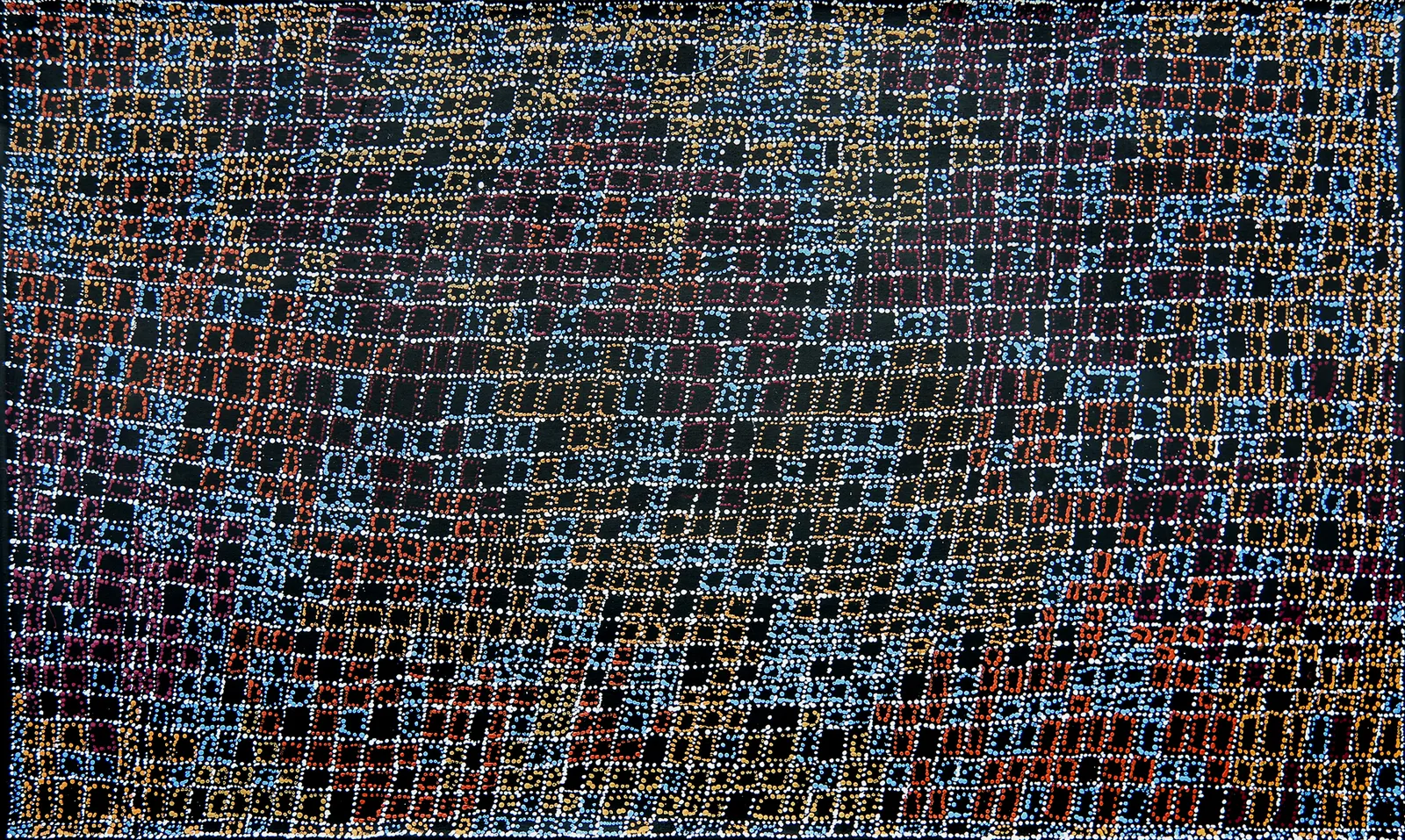 Julie Nangala Robinson, Mina Mina Dreaming, 2022, synthetic polymer paint on linen, 91 x 152 cm