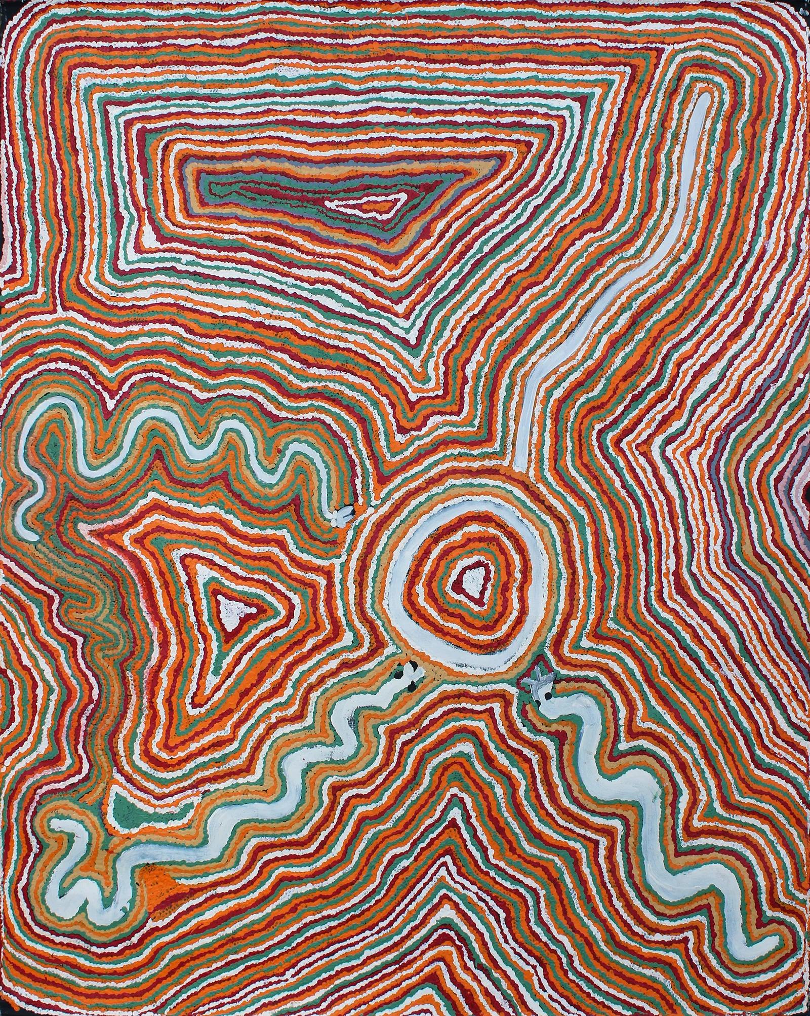 Donegan Jimmy, Wati Kutjara Wanampi, 2015, synthetic polymer paint on canvas, 153 x 122 cm
