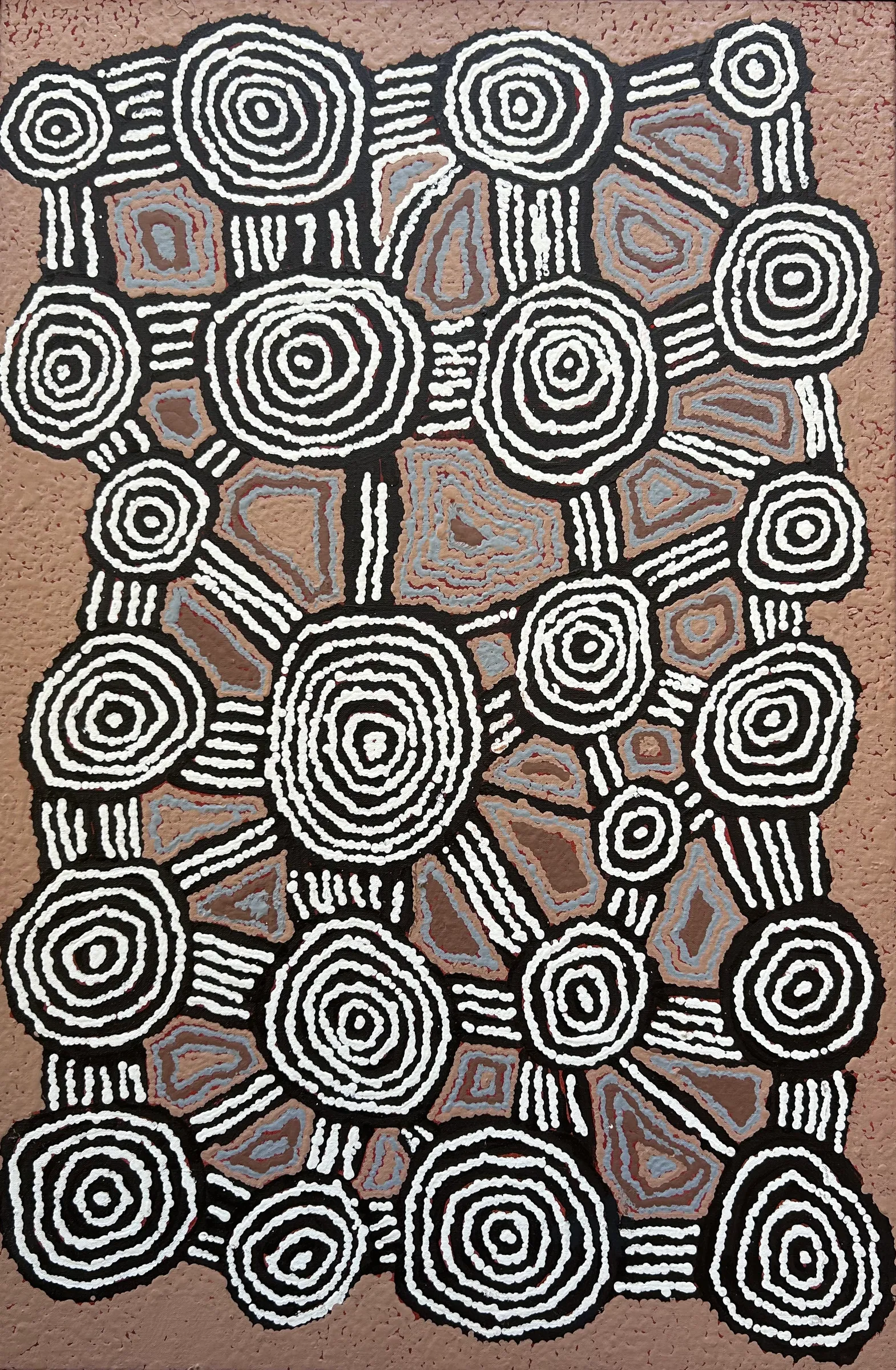 Billy Nolan Tjapangardi, Tingari, 1998, synthetic polymer paint on linen, 60 x 90 cm