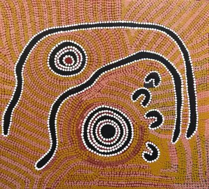 Nancy Ross Nungurrayi, Women's ceremonies at Rockhole Site Kiwirrkura, 1999, synthetic polymer paint on linen, 61 x 55 cm