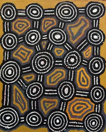 Willy Tjungurrayi, Tjurringya Rockhole, 1998, synthetic polymer paint on linen, 46 x 38 cm