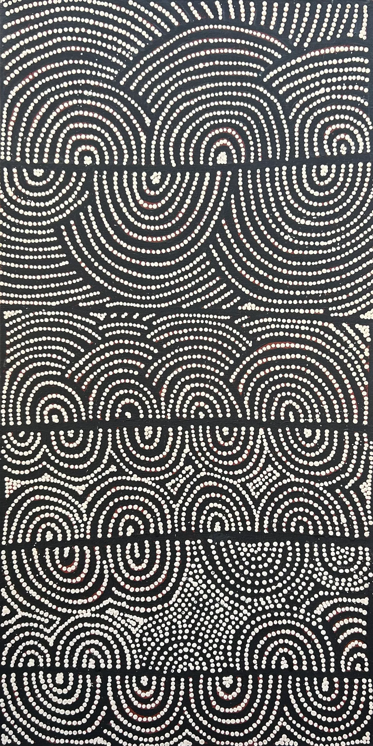 Kim Napurrula, Marrapinti Rockhole Site, 2020, synthetic polymer paint on linen, 91 x 46 cm