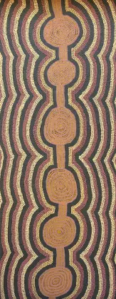 Charlie Tjapangati, Tarrinya, Tingari site, 1987, synthetic polymer paint on linen, 150 x 61 cm