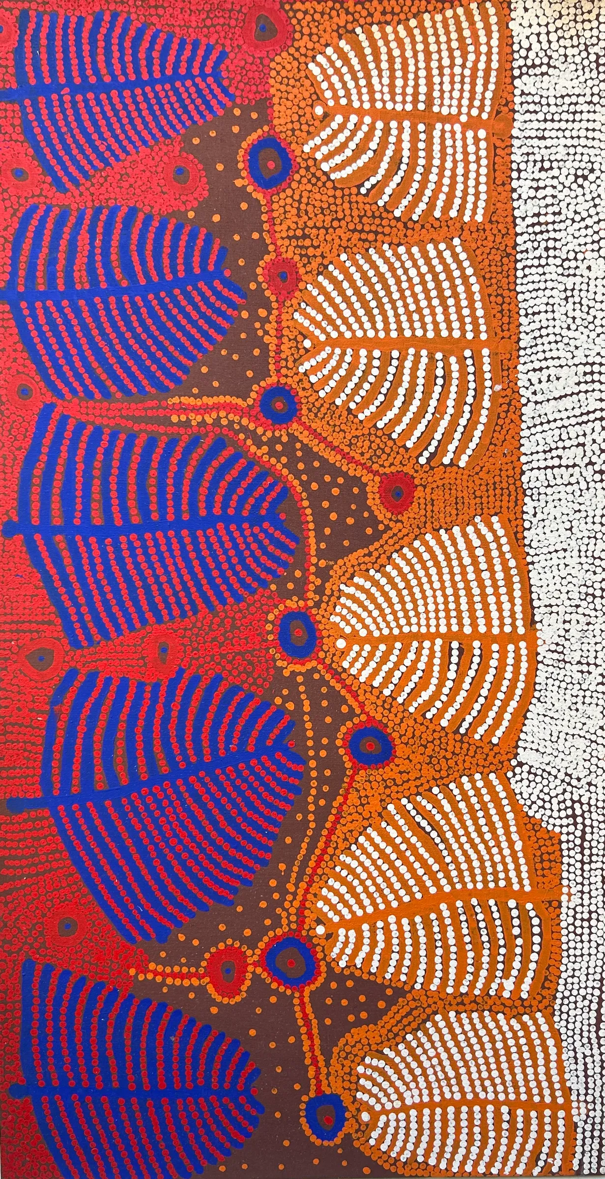 Marlee Napurrula, Uwalki, 1996, synthetic polymer paint on linen, 71 x 136 cm