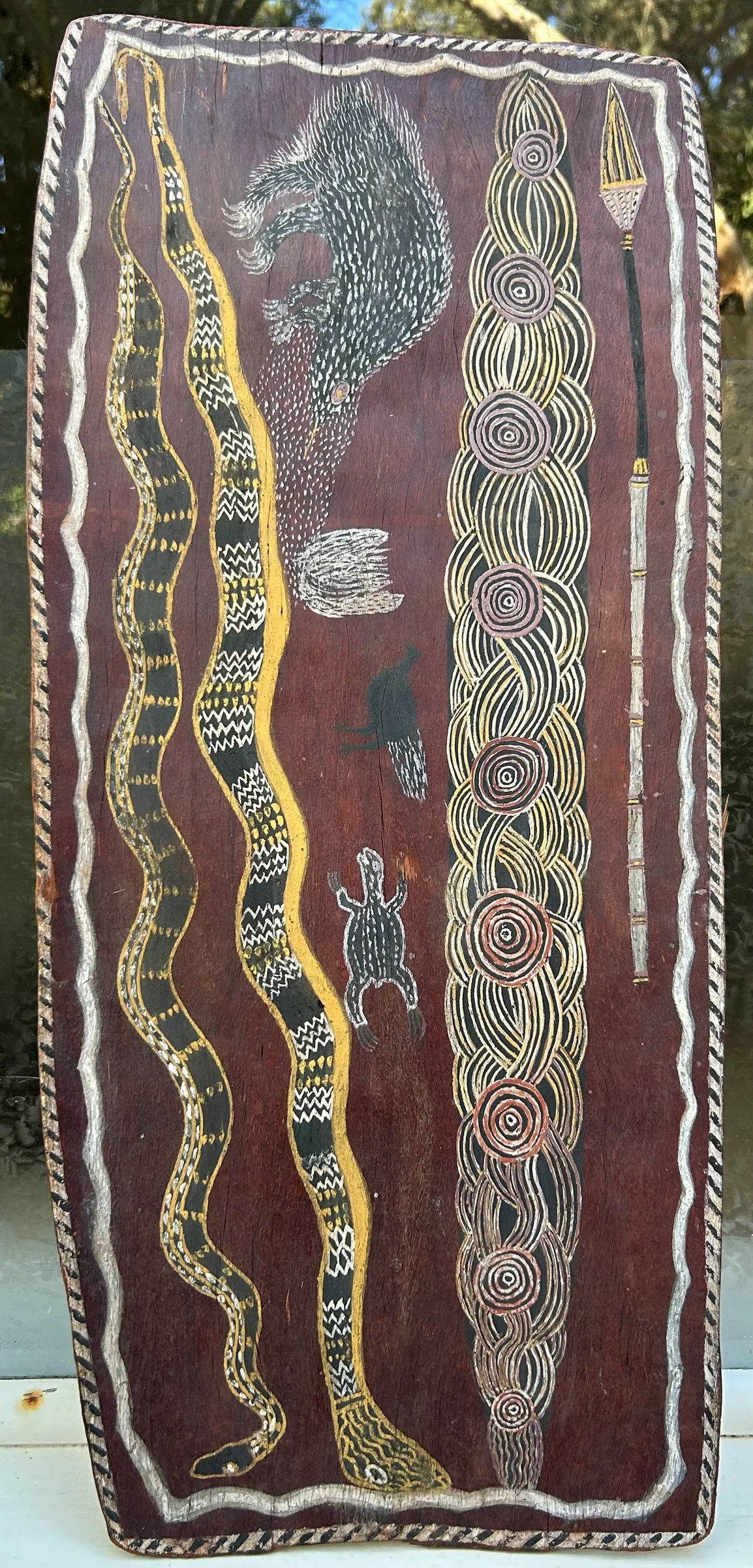 Charlie Mardigan, Untitled, c.1965, natural earth pigments on stringybark, 60 x 27 cm
