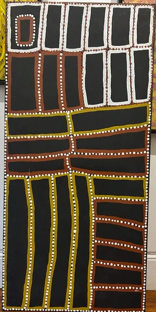 Walala Tjapaltjarri, Tingari II, 1999, synthetic polymer paint on linen, 130 x 61 cm