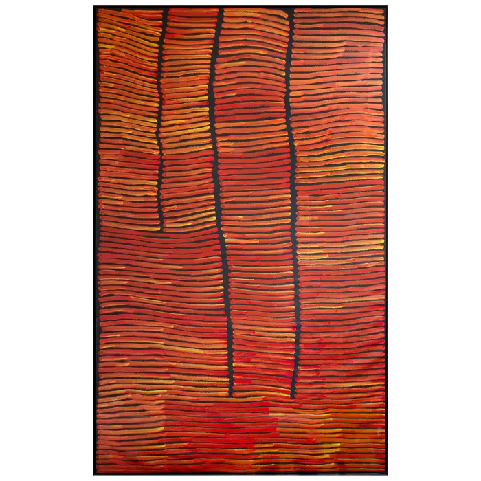 Ronnie Tjampitjinpa, Fire Dreaming, 2004, synthetic polymer paint on Belgian linen, 194 x 307 cm