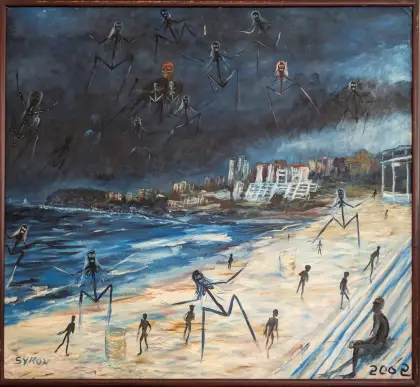 Gordon Syron, Bondi - Black Beach, 2002, oil on canvas, 126 x 138 cm; 132.5 x 144.5 cm (frame)