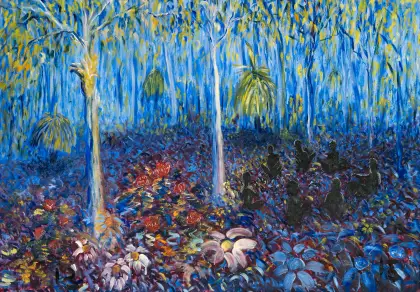 Gordon Syron, Women's Circle, 2015, oil on canvas, 75 x 104 cm