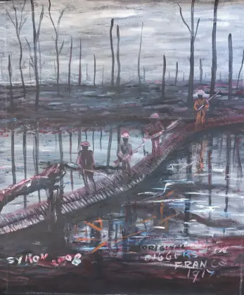 Gordon Syron, Original Diggers in France 1917, 2008, oil on canvas, 91.5 x 76 cm