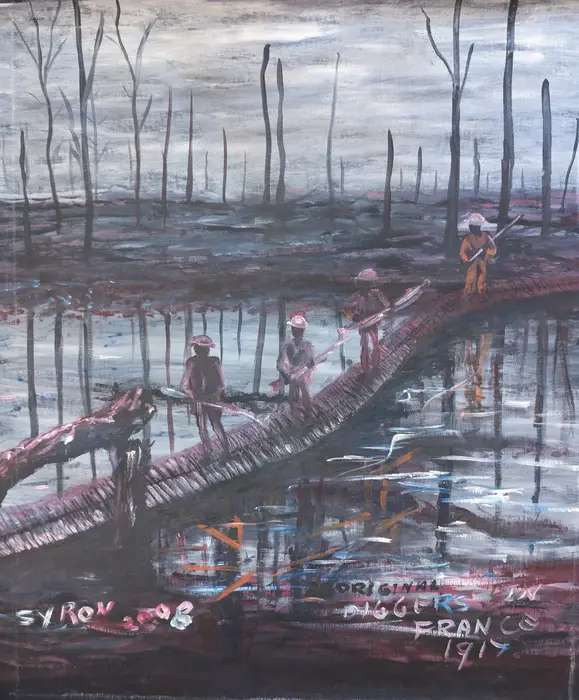 Gordon Syron, Original Diggers in France 1917, 2008, oil on canvas, 91.5 x 76 cm