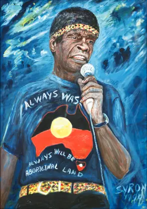 Gordon Syron, George Rrurrambu Burarrwanga (Warumpi Band) (1957-2007), 1999, oil on canvas, 107 x 76 cm; 119.5 x 88cm frame