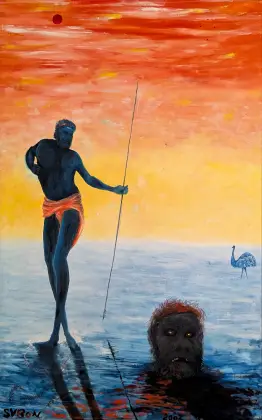 Gordon Syron, Gadachi Man (Clever Foot), 2002, oil on board, 140 x 88 cm; 145 x 94 cm (frame)
