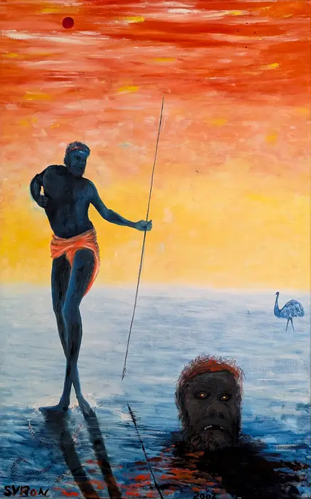 Gordon Syron, Gadachi Man (Clever Foot), 2002, oil on board, 140 x 88 cm; 145 x 94 cm (frame)