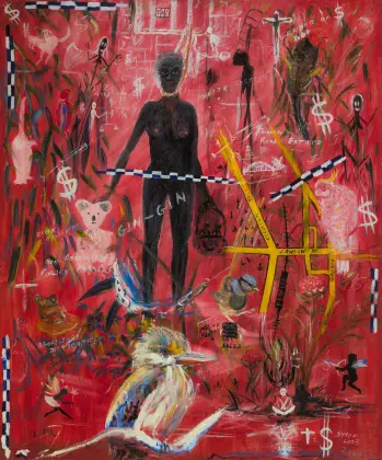 Gordon Syron, Miss Future Aboriginal Deaths in Custody, 2003-2004, oil on canvas, 120 x 100 cm