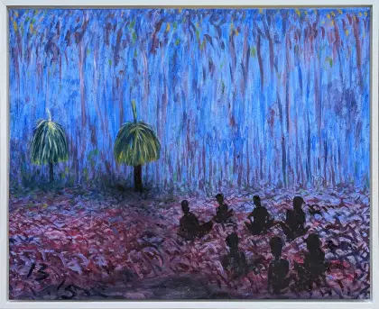 Gordon Syron, Women's Circle, 2015, oil on canvas, 54 x 67 cm; 57.5 x 70.5 cm frame