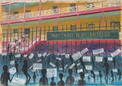 Gordon Syron, Meeting Place: Spirits of the Past and Present, 2005, oil on canvas, 148.5 x 227 cm