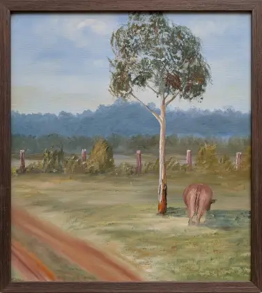 Gordon Syron, Dairy II, 1984, oil on canvas, 56 x 50 cm; 61 x 55 cm frame