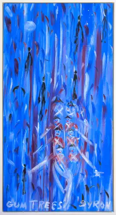 Gordon Syron, Gum Trees, 2005, oil on canvas, 98.5 x 52 cm; 102 x 55.5 cm frame