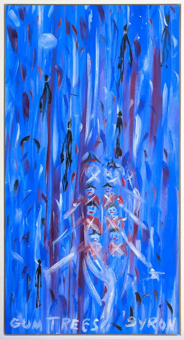 Gordon Syron, Gum Trees, 2005, oil on canvas, 98.5 x 52 cm; 102 x 55.5 cm frame