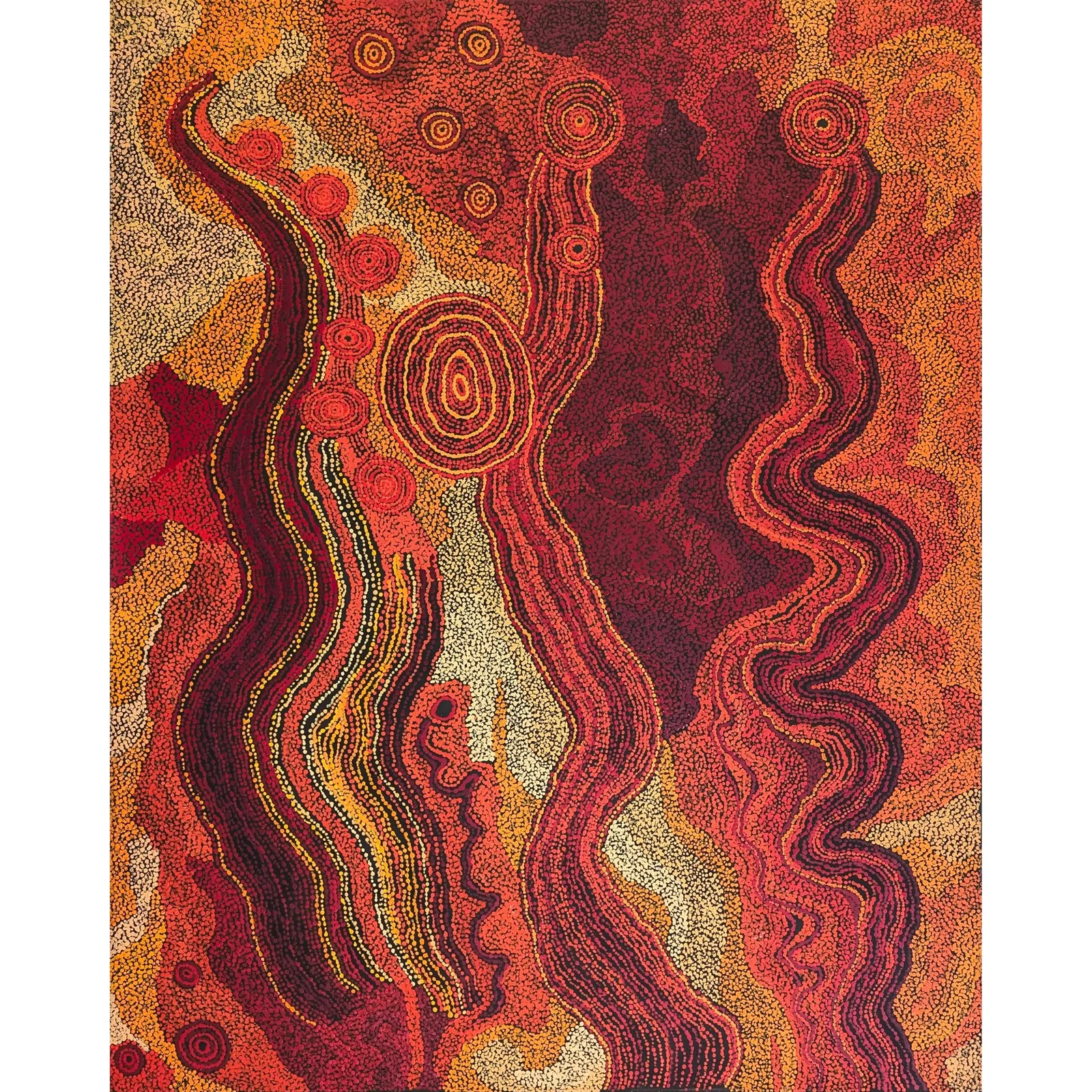 Tjungkara Ken, Seven Sisters, 2018, synthetic polymer paint on linen, 152.5 x 122 cm