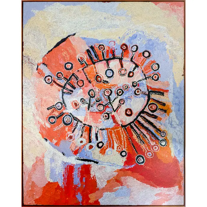 Wawiriya Burton, Ngayuku Ngura (My Country), 2019, synthetic polymer paint on Belgian linen, 182 x 144 cm; 184.5 x 147 cm (framed)
