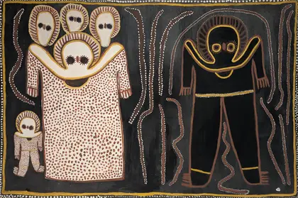 Lily Karadada, Wandjina (Rain Spirit), 2002, natural earth pigments on linen, 180 x 120 cm
