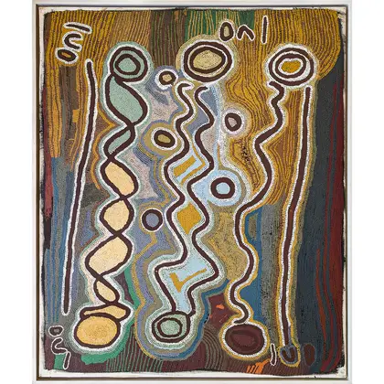 Maggie Watson Napangardi, Nyalyipi, Bush Vine, 1996, synthetic polymer paint on linen, 130 x 108 cm