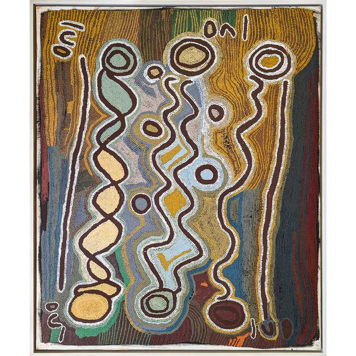 Maggie Watson Napangardi, Nyalyipi, Bush Vine, 1996, synthetic polymer paint on linen, 130 x 108 cm