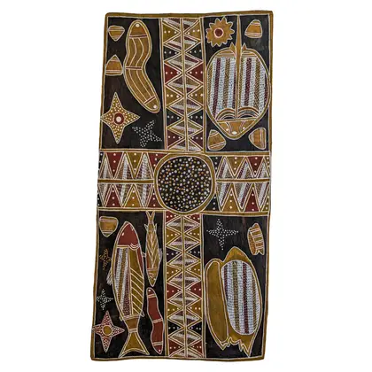 Johnny Mayarra, Untitled, natural earth pigments on bark, 81.5 x 39 cm