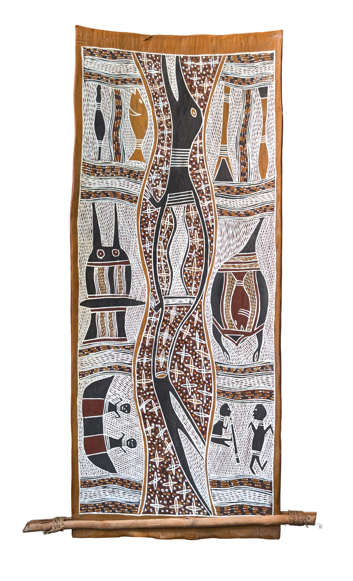 Malanji, The Gurrumiringu Myth, natural earth pigments on bark, 76 x 31 cm