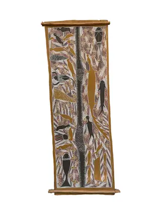 Dhurrurringu, Untitled, natural earth pigments on bark