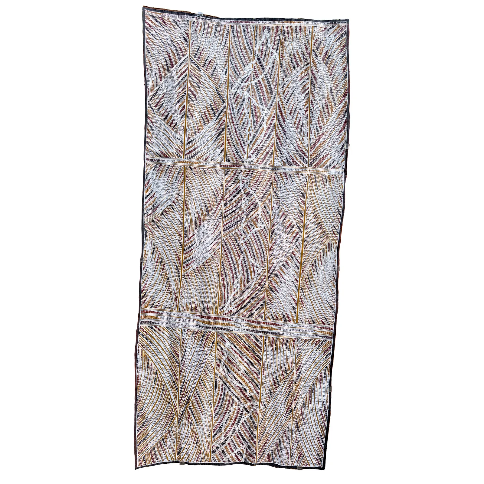 Wanyubi Marika, Wuyununu 2, 2004, natural earth pigments on bark, 160 x 70 cm