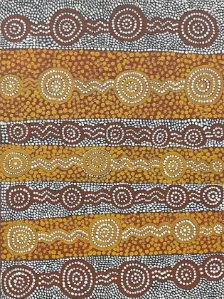 Timmy Payungka Tjapangati, Untitled (Bush Fire Dreaming), 1978, synthetic polymer paint on canvas board, 41 x 31 cm