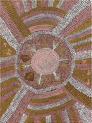 Billy Stockman Tjapaltjarri, Bush Tucker, c.1974, synthetic polymer paint on canvas board, 61 x 45 cm