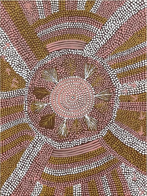 Billy Stockman Tjapaltjarri, Bush Tucker, c.1974, synthetic polymer paint on canvas board, 61 x 45 cm