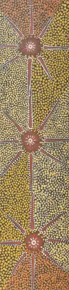 Clifford Possum Tjapaltjarri, Bushfire Dreaming, 1978, synthetic polymer paint on canvas board, 89 x 22 cm