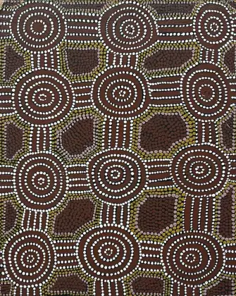 Mick Namarari Tjapaltjarri, Pintyralynga, 1979, synthetic polymer paint on canvas board, 51 x 40.55 cm