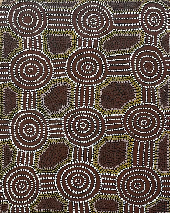 Mick Namarari Tjapaltjarri, Pintyralynga, 1979, synthetic polymer paint on canvas board, 51 x 40.55 cm