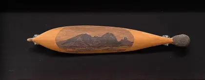 Albert Namatjira, Untitled, c.1950, natural earth pigments on carved wood, 76 x 30 cm