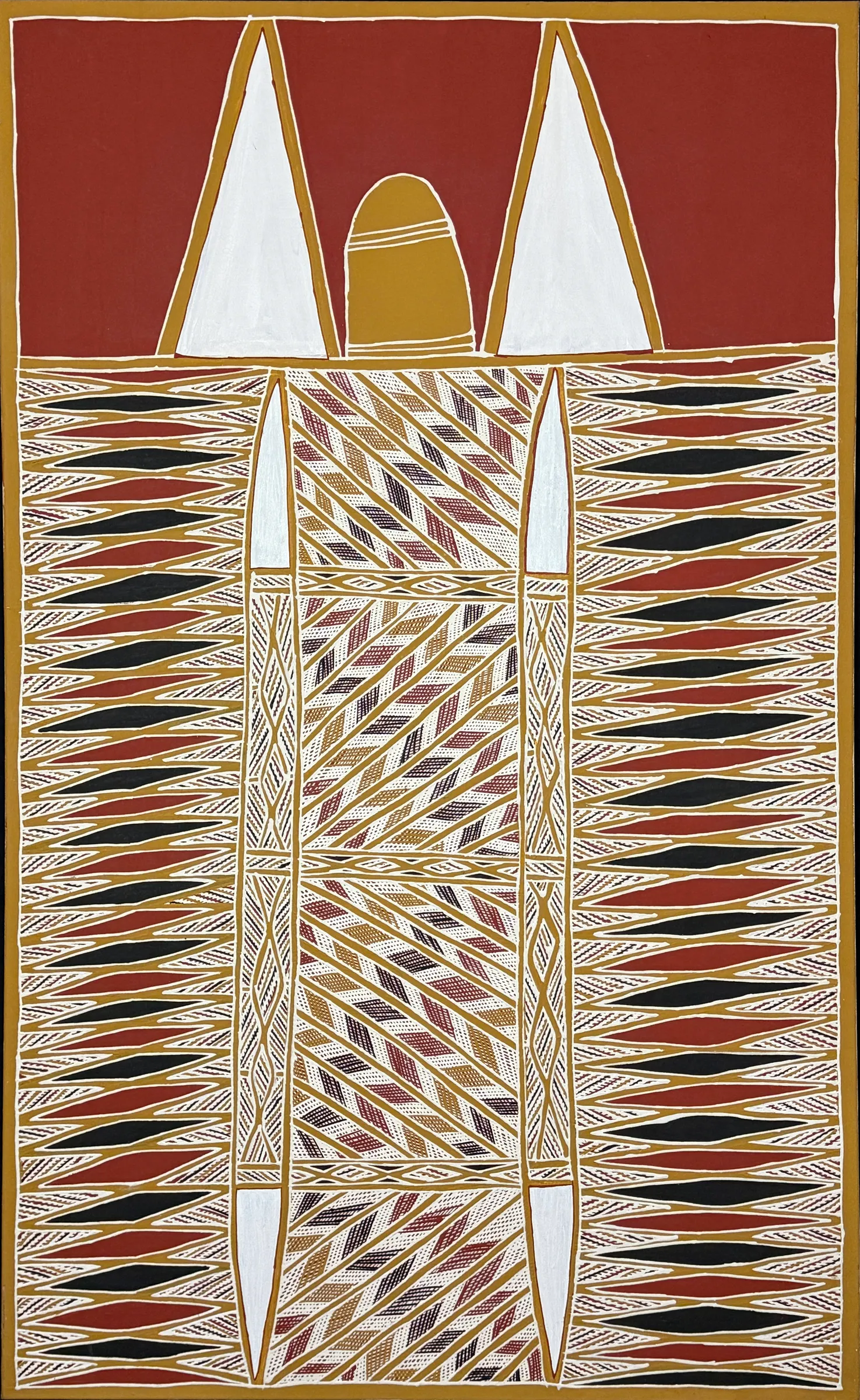Peter Datjin Burarrwanga, Sacred Gumatj Chest Design, February 2002, synthetic polymer paint on linen, 102 x 152 cm