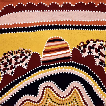 Madigan Thomas, Jiyirriny Ngarranggarni Gawarriny - Kangaroo Dreaming At Gawarriny, 2009, natural earth pigments on canvas, 45 x 45 cm